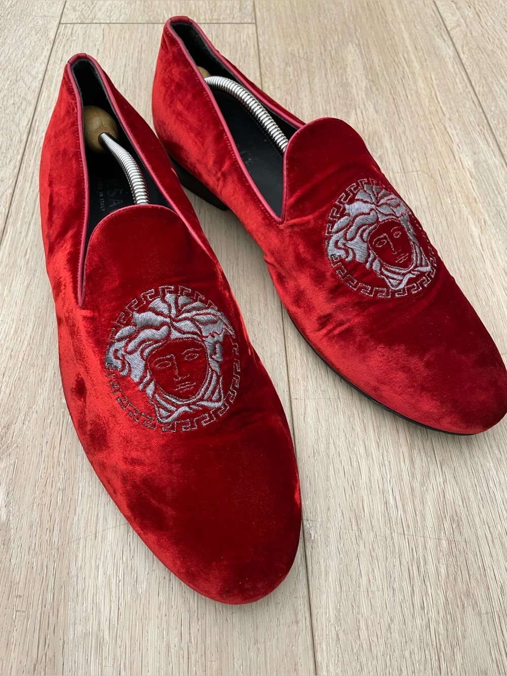 Versace Classic Red Velvet Loafers